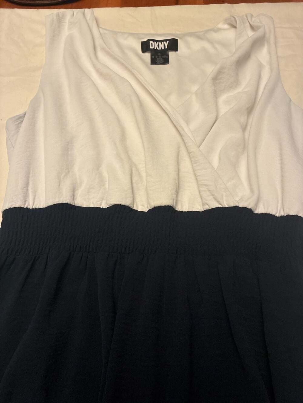 DKNY Sleeveless Faux Wrap Tiered Dress Black White Size 14